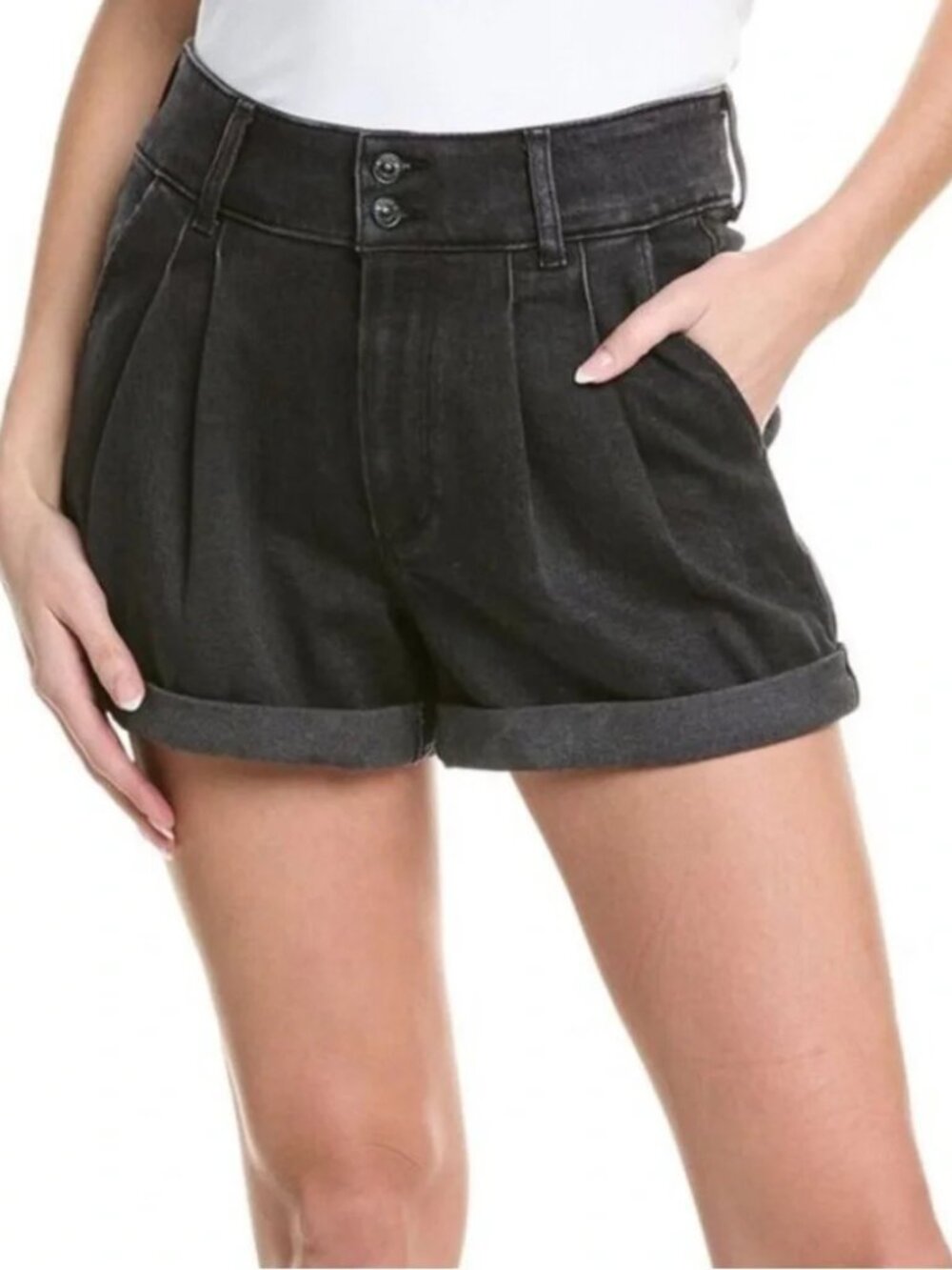 PAIGE Beth Cuff Denim Shorts Black Lotus No Whiskers 28